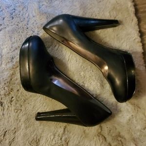 Black leather high heels
